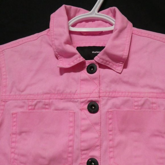 HURLEY | xs extra small | Classic Pink Denim Jacket with Black Buttons | GUC - Picture 4 of 16